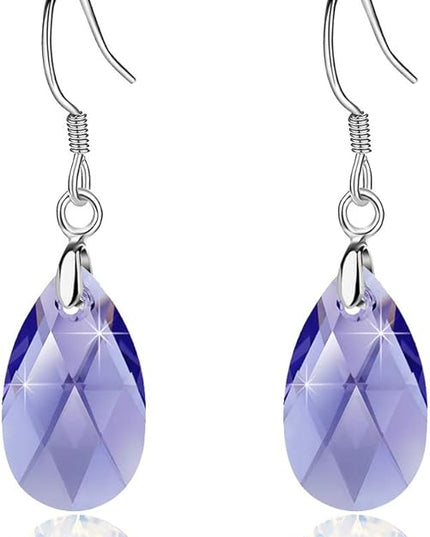 Teardrop Austrian Crystal Drop Dangle Earrings for Women 925 Sterling Silver Hook Hypoallergenic Jewelry