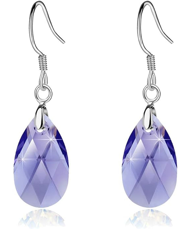 Teardrop Austrian Crystal Drop Dangle Earrings for Women 925 Sterling Silver Hook Hypoallergenic Jewelry