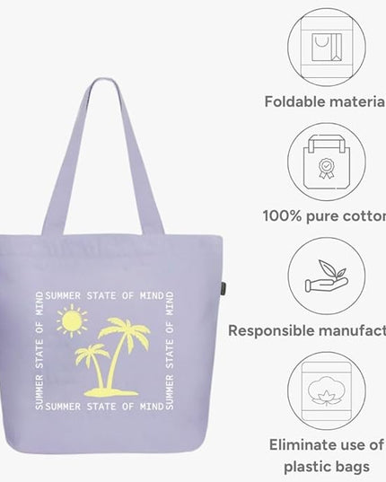 Ecoright Aesthetic Canvas Tote Bag for Women Large Zipper Tote Bags with Pocket, Womens Tote Bag for Yoga, Work, Beach