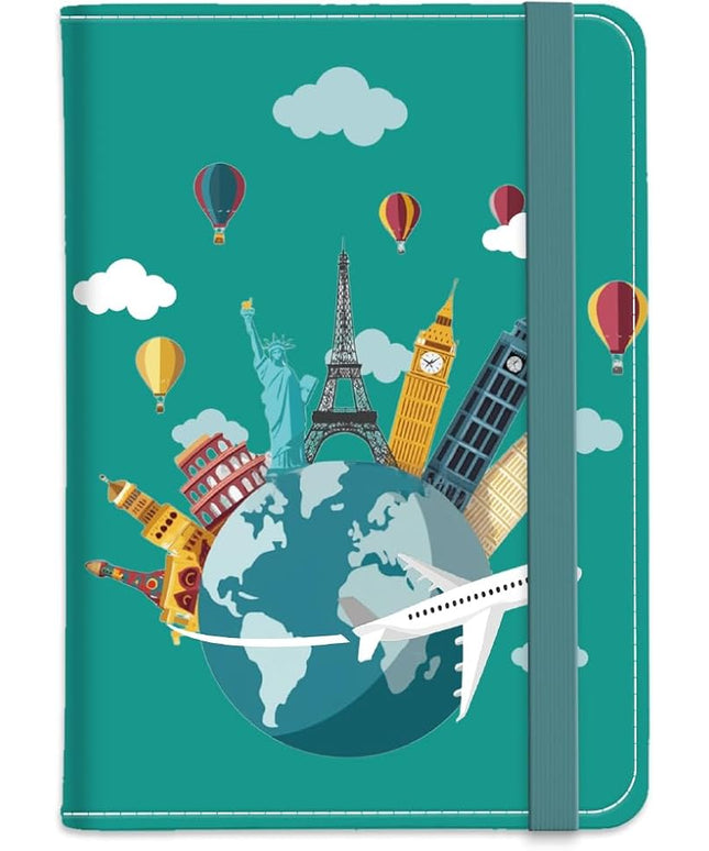 PU Leather Passport Holder Cover 5.9×4.3 Inch with Credit Card Slot and Boarding Pass Slot Combo Blocking Passport Holder Wallet Cover Case for Travel Boarding Essentials (Landmarks)