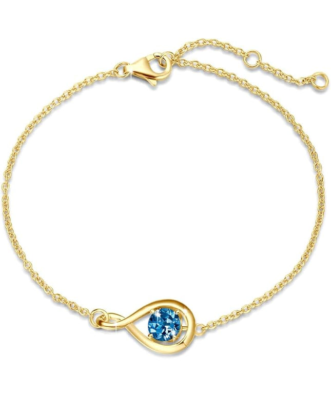 FANCIME Love Bracelet 925 Sterling Silver Infinity Birthstone Bracelets for Women Fine Jewelry Birthday Christmas Gifts for Her Mom Wife, Chain Length 6.7"+1.2" Extend