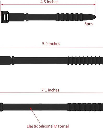 Silicone Zip Ties, Reusable Zip Ties, Rubber Cable Ties Straps for Wire Management, Elastic Silicone Ties Cable Organizer for Home Office, Cord Ties in Three Sizes 4.5" 5.9" and 7.1" (5+5+5 Pcs Black)