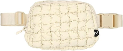 C.C Quilted Puffer Fanny Pack For Women Unisex - Daily Waist Crossbody Belt bag With Adjustable Strap (Beige)