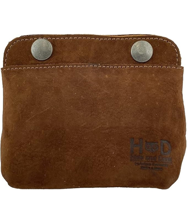 Hide & Drink, Leather Double Snap Pouch, Coin Purse, Cash & Card Holder, Cable Organizer, Makeup, Handmade (Swayze Suede)