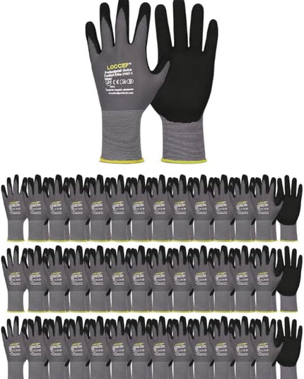 LOCCEF Work Gloves MicroFoam Nitrile Coated-6 Pairs,Seamless Knit Nylon Gloves,Gray Work gloves