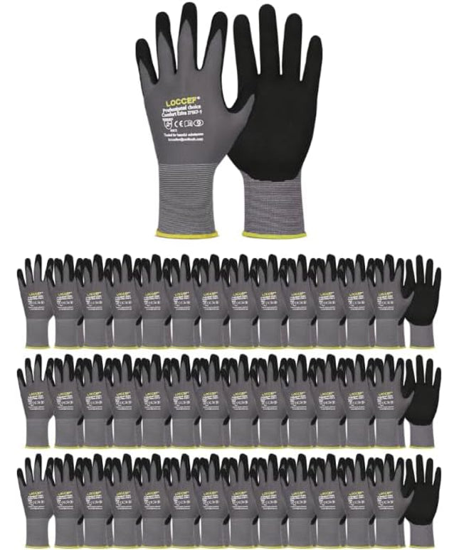 LOCCEF Work Gloves MicroFoam Nitrile Coated-6 Pairs,Seamless Knit Nylon Gloves,Gray Work gloves