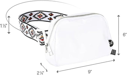 C.C Aztec Strap Fanny Pack For Women Unisex - Daily Waist Crossbody Belt bag With Adjustable Strap (White)