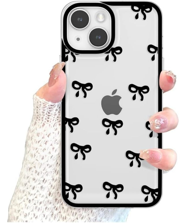 Designed for iPhone Case,Clear Cute Ribbon Bowknot Pattern Aesthetic Transparent Phone Case Raised Camera Protection Stylish Slim Soft Phone Case (Black,iPhone 16 Pro Max)