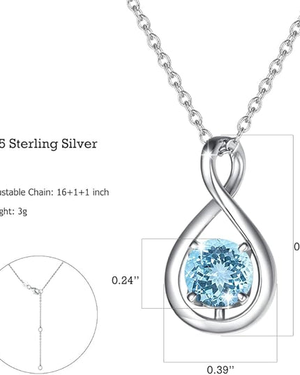 FANCIME Birthstone Necklaces for Women Fine Jewelry Sterling Silver Dainty Infinity Pendant Anniversary Birthday Christmas Gifts for Her Wife Mom Lady Daughter, Chain 16"+2" Extend
