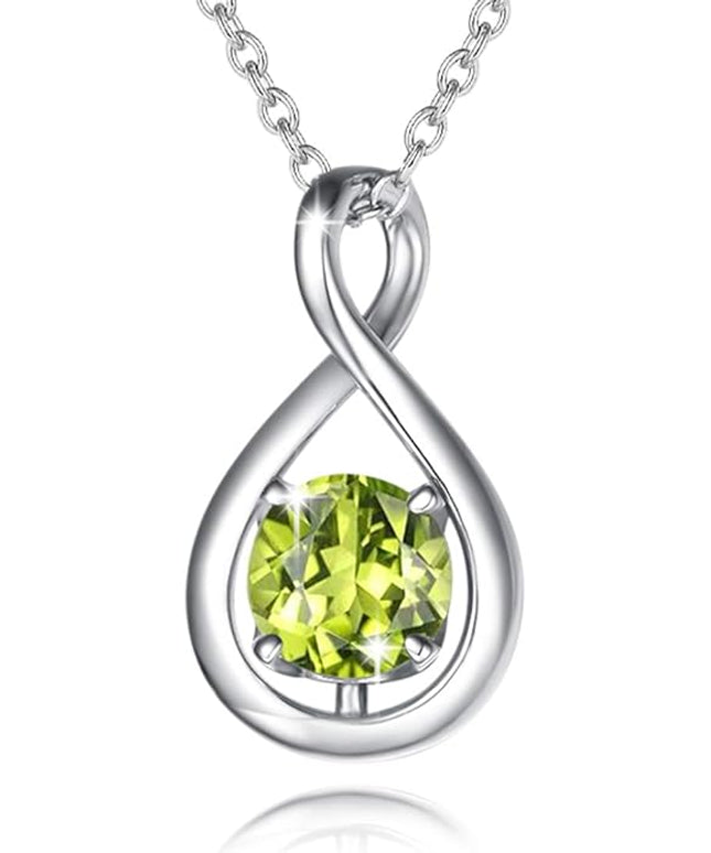 FANCIME Birthstone Necklaces for Women Fine Jewelry Sterling Silver Dainty Infinity Pendant Anniversary Birthday Christmas Gifts for Her Wife Mom Lady Daughter, Chain 16"+2" Extend