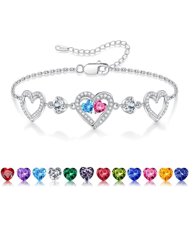 Iefil Valentines Day Gifts for Her - 925 Sterling Silver Heart Birthstone Bracelet Birthday Anniversary Jewelry Gifts for Her Wife