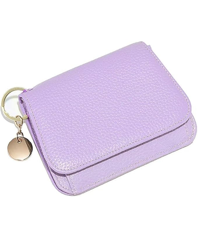 Mudono Small Wallet for Women RFID Blocking Genuine Leather Card Case Slim Tri-Fold Wallet with Zipper Pocket and Keychain