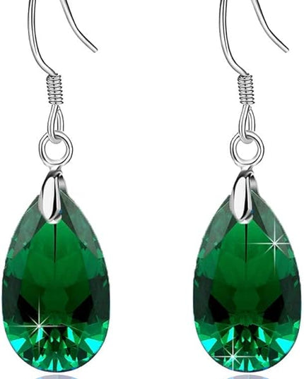Teardrop Austrian Crystal Drop Dangle Earrings for Women 925 Sterling Silver Hook Hypoallergenic Jewelry