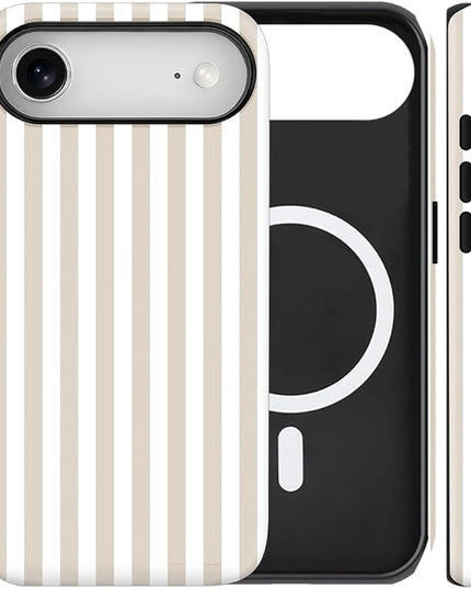 Magnetic for iPhone 17 Air Case Cute Stripes Phone Case, Shockproof Slim TPU and Hard PC Protective Phone Cover Compatible with MagSafe Designed for Women Girls, Apricot