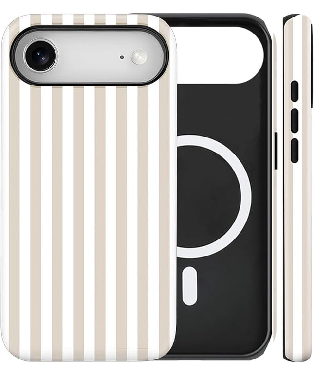 Magnetic for iPhone 17 Air Case Cute Stripes Phone Case, Shockproof Slim TPU and Hard PC Protective Phone Cover Compatible with MagSafe Designed for Women Girls, Apricot