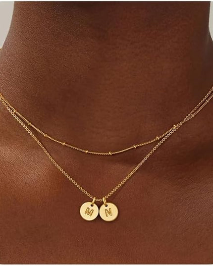 Turandoss Christmas Gifts for Grandkids - Dainty 14K Gold Plated Layered Two Letter A-Z Stack Disc Initial Necklace Trendy Birthday Personalized Gifts for Women Teen Girls Jewelry