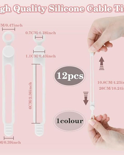 24Pcs Silicone Cable Straps, Reusable Cable Ties Management Organizer, Reusable Cable Ties Wire Organizer, Silicone Cable Ties for Office Home Kitchen School Travel Organization