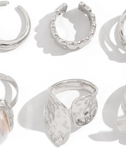 Rings for Women Adjustable Chunky Rings Set Vintage Wide Colorful Flower Stackable Ring for Women Thick Statement Ring Chunky Jewlery