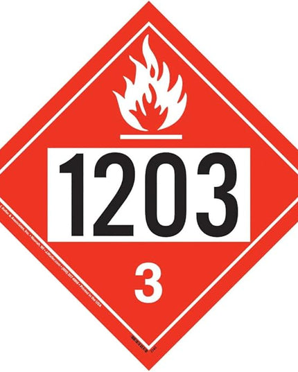 1203 Placard, Class 3 Flammable Liquid 25 Pack, 10.75" x 10.75" Permanent Self Adhesive Vinyl, DOT Hazmat Compliant, J. J. Keller & Associates, Inc.