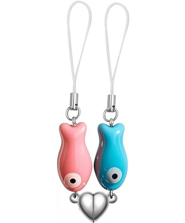 Agromusk Matching Phone Charms,Cute Ceramic Fish Matchaing Keychains Heart Strap Matching Couples Stuff Valentines Day Gifts