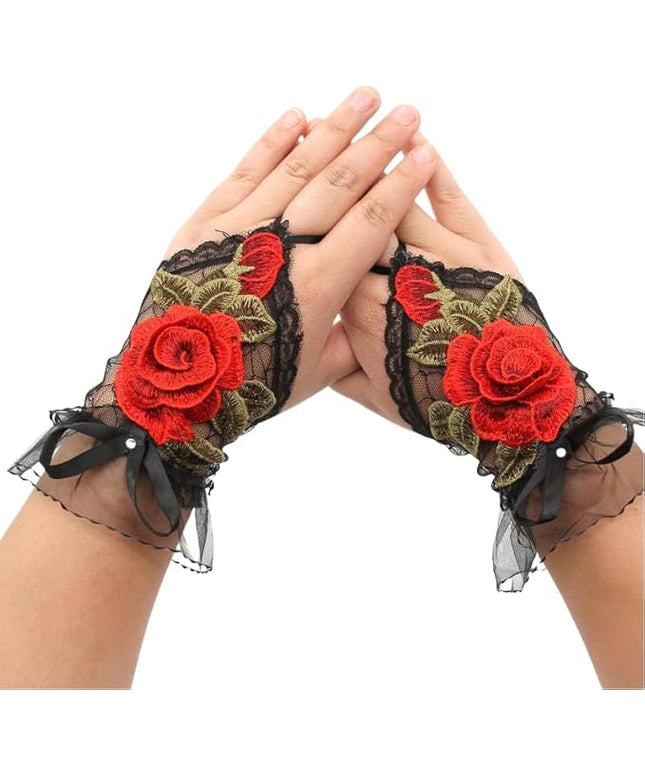 Specell Embroidered Flowers Lace Fingerless Gloves - for Bridal Wedding Cocktail Tea Party Evening Prom Costumes Cosplay