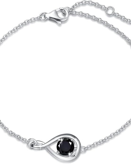 FANCIME Love Bracelet 925 Sterling Silver Infinity Birthstone Bracelets for Women Fine Jewelry Birthday Christmas Gifts for Her Mom Wife, Chain Length 6.7"+1.2" Extend