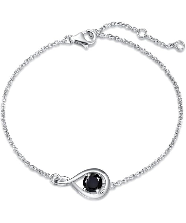 FANCIME Love Bracelet 925 Sterling Silver Infinity Birthstone Bracelets for Women Fine Jewelry Birthday Christmas Gifts for Her Mom Wife, Chain Length 6.7"+1.2" Extend