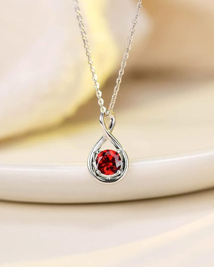 FANCIME 14K Solid Gold Birthstone Pendant with Sterling Silver Chain Infinity Gemstone Necklace Fine Jewelry Anniversary Birthday Christmas Gifts for Women Wife Her