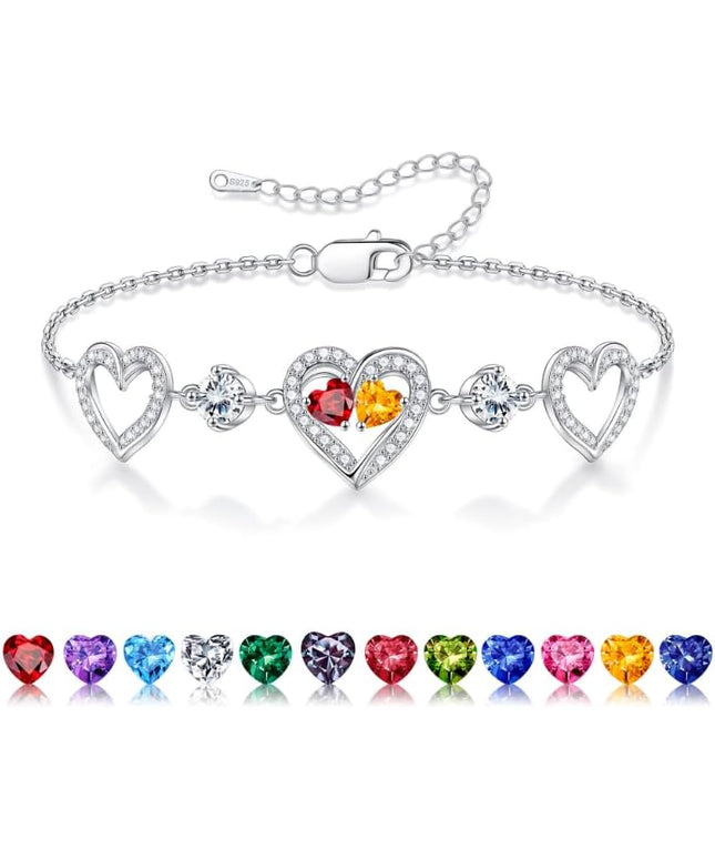 Iefil Valentines Day Gifts for Her - 925 Sterling Silver Heart Birthstone Bracelet Birthday Anniversary Jewelry Gifts for Her Wife