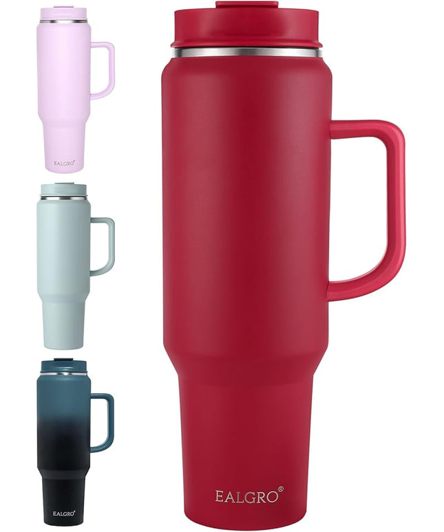 50 oz Tumbler with Handle, Insulated Tumblers with Lid and Straw, Large Metal Sports Water Bottle Jug, Thermal Stainless Steel Travel Coffee Mug Cup, Red