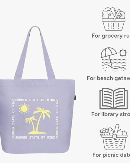Ecoright Aesthetic Canvas Tote Bag for Women Large Zipper Tote Bags with Pocket, Womens Tote Bag for Yoga, Work, Beach