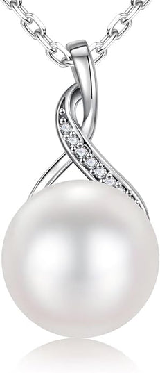 Iefil 10-11mm Tahitian Black Pearl & Freshwater Pearl Necklace - S925 Sterling Silver Pearls Necklace, Anniversary Birthday Gifts for Women Wife Girlfriend Mom