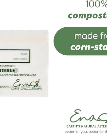 100% Compostable Food Storage Bags [Snack 300 Pack] Eco-Friendly Freezer Bags, Resealable Bags, Heavy-Duty, Reusable, Off-White by Earth's Natural Alternative