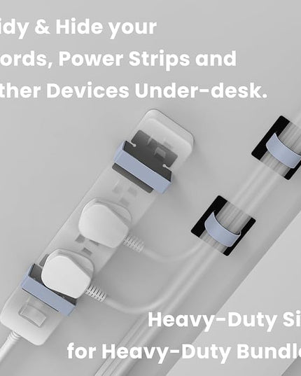 Under Desk Cord Management Straps, Adhesive-Backed Heavy-Duty Reusable Mounting Straps, Cable Management, Self Adhesive Hook and Loop Strap Set, for Large Cord Bundles, Power Strips & Devices