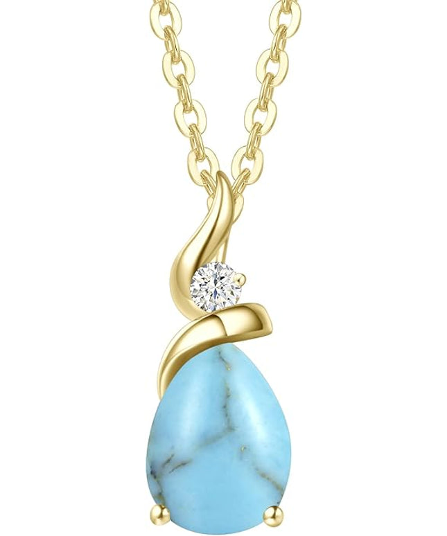 FANCIME 14K Solid Yellow Gold Birthstone Pendant Necklace for Women with Diamond Pear Shaped Teardrop Necklace Birthday Gifts for Mom Women Sterling Silver Chain 16" + 2" Extender