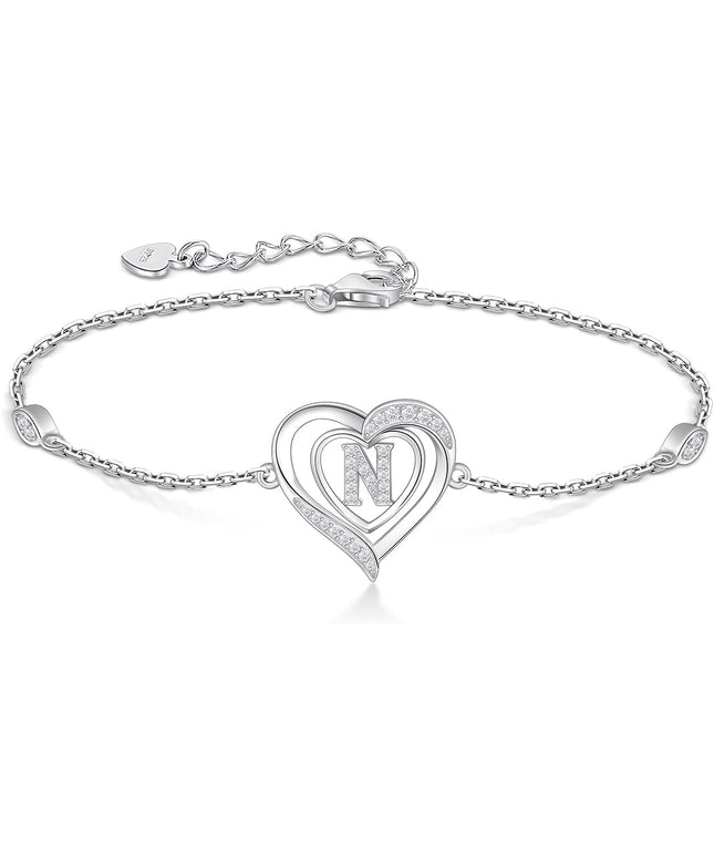 RIVIKO Heart Initial Bracelets for Women,925 Sterling Silver Letter Bracelets, Personalized Charm Alphabet Jewelry Valentines Christmas Mother’s Day Birthday Gifts for Women Friend Her Mom Wife Lady