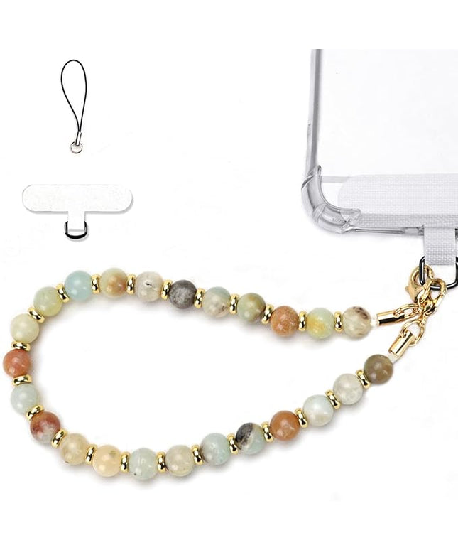 Marble Beaded Phone Wrist Strap, Cellphone Lanyard with Tether Tab, Hands-Free Wristlet Bracelet