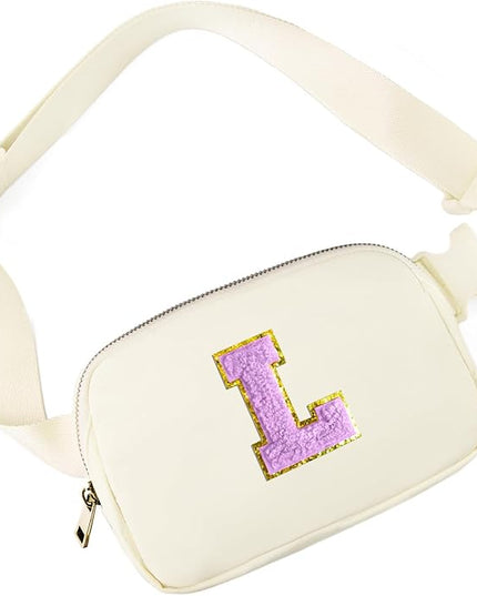 Gitus Gifts for 8 9 10 11 12 Year Old Girls Belt Bag Fanny Pack Crossbody Bags with Initial Letter Patch Cute Stuff Birthday Gifts for Teen Girls Women Personalized Trend Stuff (Ivory-L)