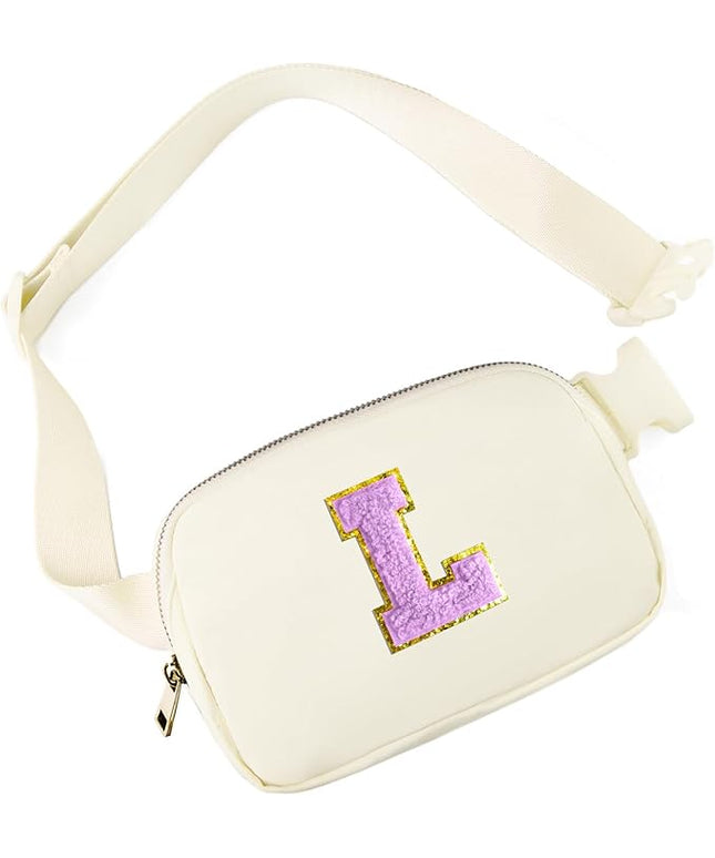 Gitus Gifts for 8 9 10 11 12 Year Old Girls Belt Bag Fanny Pack Crossbody Bags with Initial Letter Patch Cute Stuff Birthday Gifts for Teen Girls Women Personalized Trend Stuff (Ivory-L)