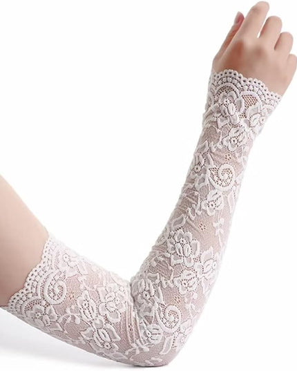 Women's Short Lace Gloves Fingerless for Driving Wedding Wrist Length Bridal Prom Gloves