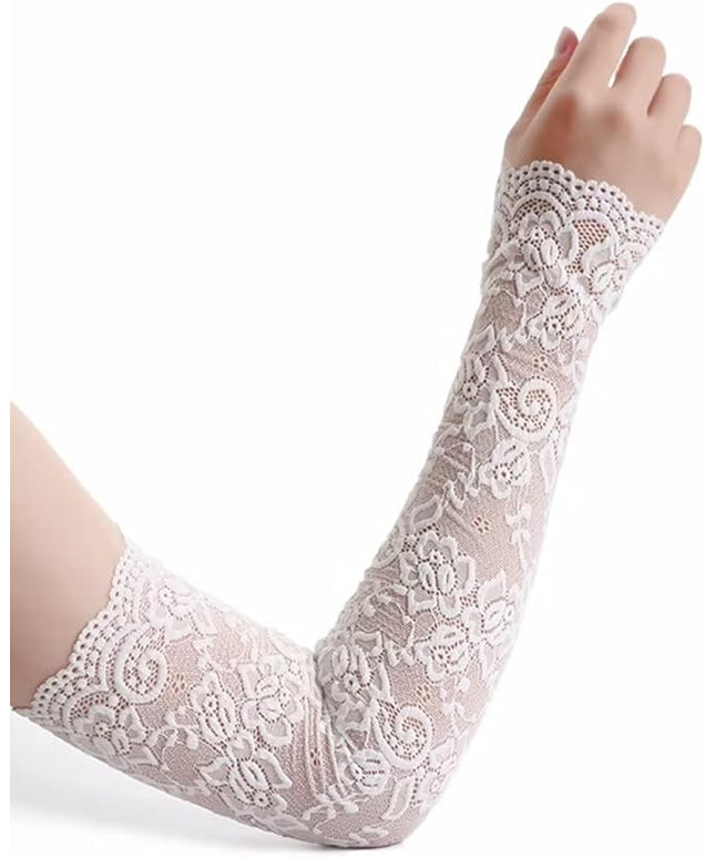 Women's Short Lace Gloves Fingerless for Driving Wedding Wrist Length Bridal Prom Gloves