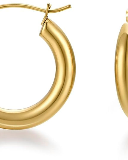 18K Gold Plated Chunky Hoop Earrings for Women Fashion Thick Gold Hoops Set Jewelry for Birthday Christmas Gifts
