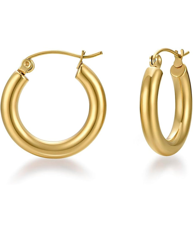 18K Gold Plated Chunky Hoop Earrings for Women Fashion Thick Gold Hoops Set Jewelry for Birthday Christmas Gifts
