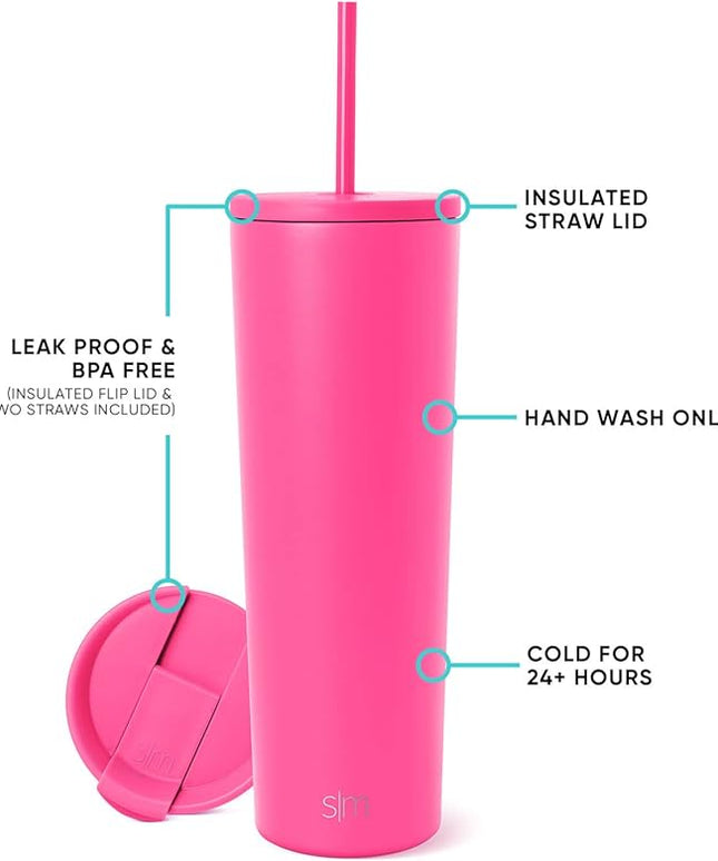 Simple Modern Insulated Tumbler with Lid and Straw | Iced Coffee Cup Reusable Stainless Steel Water Bottle Travel Mug | Gifts for Women Men Her Him | Classic Collection | 28oz | Raspberry Vibes