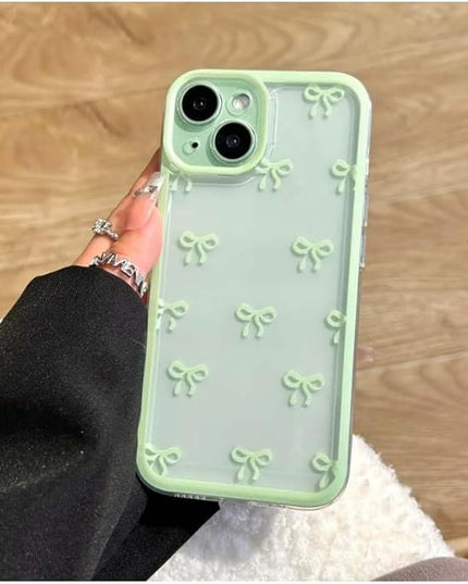 Designed for iPhone Case,Clear Cute Ribbon Bowknot Pattern Aesthetic Transparent Phone Case Raised Camera Protection Stylish Slim Soft Phone Case (Green,iPhone 11)