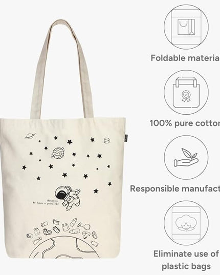 Ecoright Tote Bag for Women with Zipper, Small Tote Bag, Canvas Bag, Reusable Cotton Bag for Beach, Grocery, School & Work