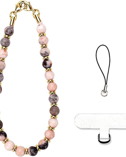 Marble Beaded Phone Wrist Strap, Cellphone Lanyard with Tether Tab, Hands-Free Wristlet Bracelet