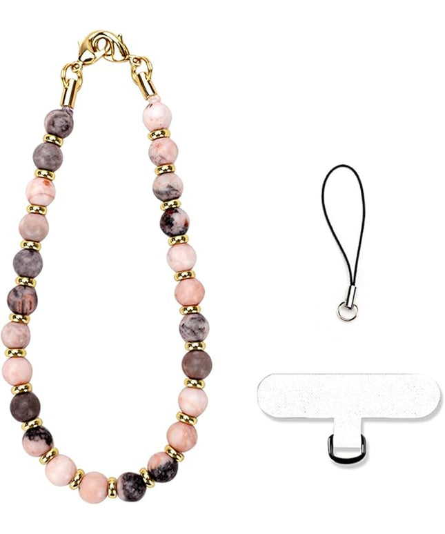 Marble Beaded Phone Wrist Strap, Cellphone Lanyard with Tether Tab, Hands-Free Wristlet Bracelet