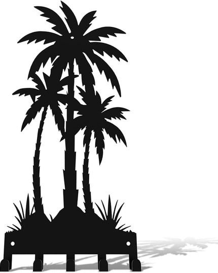 useNumber Black Metal Key Holder for Wall,Coconut Trees Key Hooks Wall Mount Whith 5 Hooks,Tropical Style Key Hanger Wall Decor for Front Door,Hallway,Entryway,Office