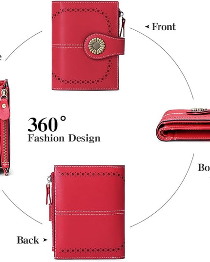 SENDEFN Small Womens Wallet Leather Bifold Card Holder RFID Blocking with Zipper Coin Pocket